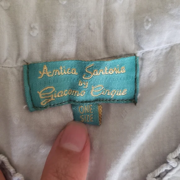 Antica Sartoria Baby‎ Blue Peasant Blouse with Taupe Floral Embroidery One Size - Picture 9 of 9